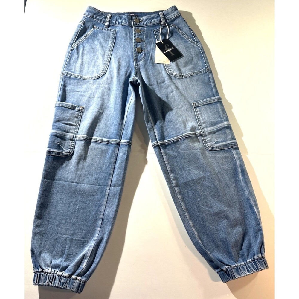 NWT Flamingals Womens Multi-Pocket Button-Fly Cargo Jogger Jeans Size XS
